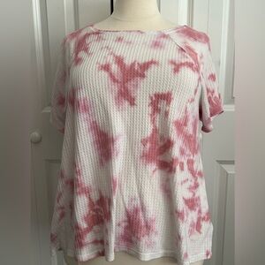 Torrid Pink and White Tie-dye Woven Tee